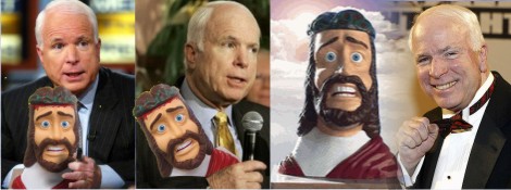 John McCain with his takling Jesus head